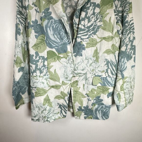 Joie Women Linen Blazer Jacket M‎ White Seafoam Green Floral GUC - Picture 3 of 9